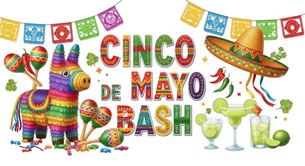 Naklejka premium Colorful celebration of cinco de mayo with festive decorations and party items