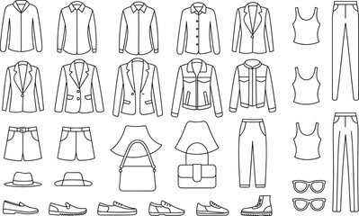 Fashion Outfit Icons Collection: Jackets Tops Pants Shorts Bags Shoes Hats Glasses