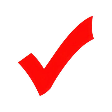 Red checkmark symbol isolated on a transparent background tick