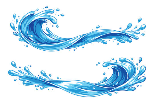 Dynamic waves crashing with splashing water droplets and smooth flow patterns
