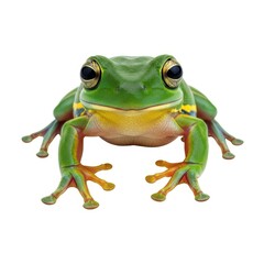 Obraz premium A vibrant green tree frog with striking orange and yellow accents on its legs.