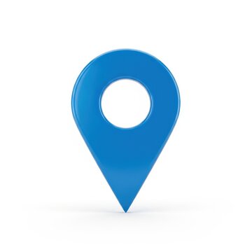 A vibrant blue location pin icon standing upright against a white background