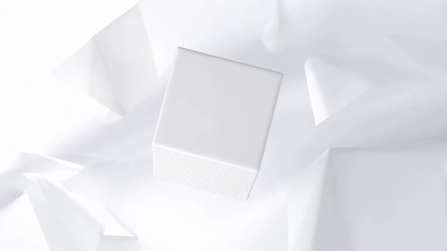 Abstract white cube floating in a minimalist environment. Represents modern design, creativity, and digital innovation