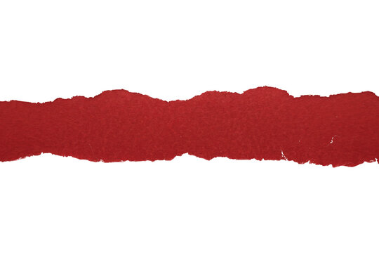 Red Torn Paper Strip with Ripped Edges Isolated on White Background.