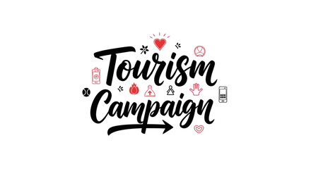 Tourism campaign text on white