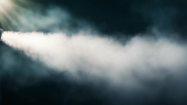 Abstract Spotlight and Smoke: A beam of light cuts through a dark atmosphere, illuminating a swirling cloud of smoke, creating a dramatic and intriguing visual effect.