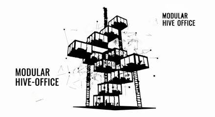 Obraz premium Innovative modular office building design with stacked, interconnected units