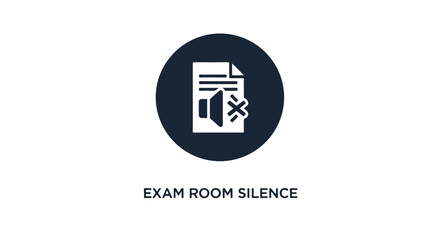 Fototapeta premium Dark blue icon of a document with a crossed-out sound symbol on a clean white background.