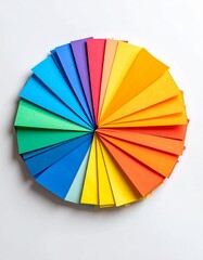 Obraz premium Colorful Radial Paper Fan on White Background in Bright Studio Lighting