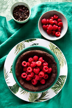 Chocolate Basque Cheesecake with Raspberries from Above
