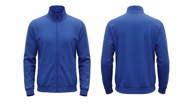 Blue Zip Up Jacket Mockup Front and Back View Isolated on White Background