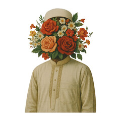 Naklejka premium PNG Floral head surreal portrait art.