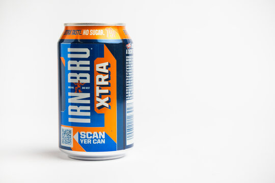 A of Irn Bru Xtra against a White Background