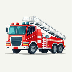 Oversized fire truck with ladders and equipment, clean vector rendering, emergency red tones