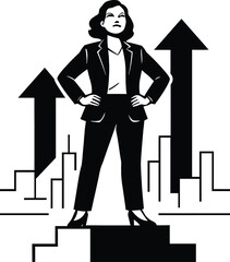 Fototapeta premium Confident businesswoman success concept with upward arrows