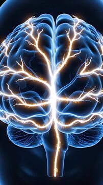 3D CGI Visualization of Auditory Plasticity Pathway in a Blue Human Brain with Glowing Neural Connections on a Dark Background Educational Medical Motion Graphics
