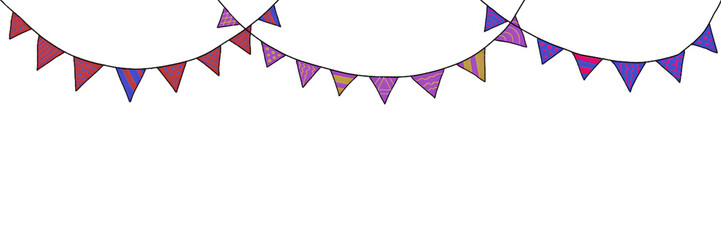 Fototapeta premium Hand drawn colorful party bunting banner with triangle flags for celebration decoration