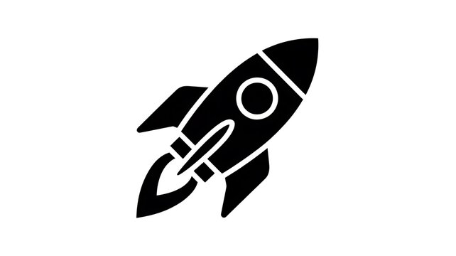 A sleek black and white rocket illustration symbolizing space exploration and innovation