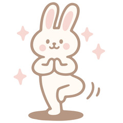 Obraz premium A cute cartoon rabbit in a yoga pose with sparkles around it