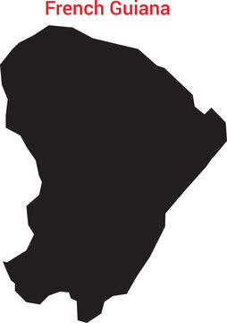 Black silhouette map of french guiana with red text