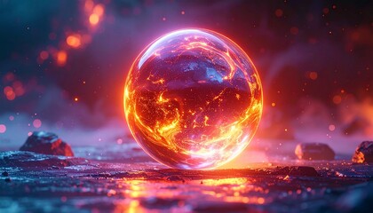 Fototapeta premium Mystical Orb of Fiery Energy - A Cosmic Display of Power and Wonder.