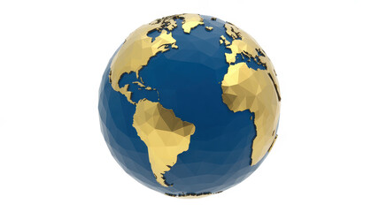 Obraz premium Low poly globe with blue oceans and gold continents