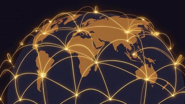 Global network connections illustrated on a digital representation of planet Earth.