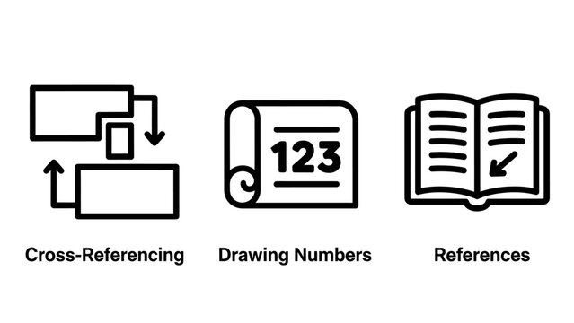 Cross-Referencing, Drawing Numbers, References Icons: Data Management and Organization