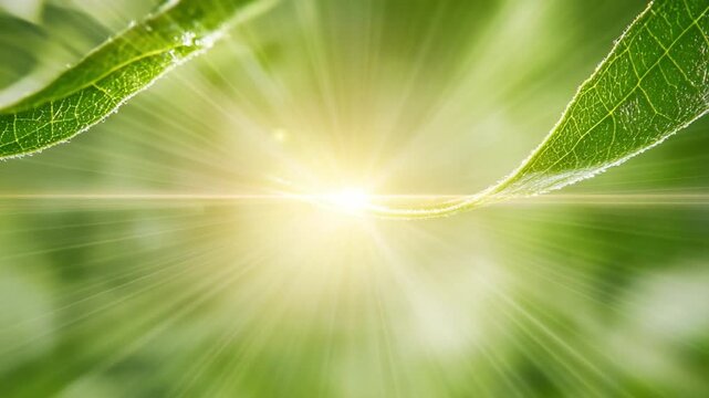Nature's Embrace: Two vibrant green leaves gently frame a burst of radiant sunlight, offering a visual ode to the vitality of the natural world.