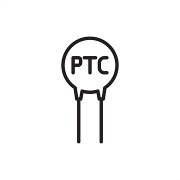 PTC thermistor icon featuring a disc-style temperature sensor with dual terminal leads. Perfect for electronic circuit schematics, thermal protection diagrams, and technical documentation projects.