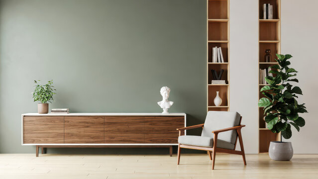 Minimalist living room with modern wooden furniture and natural lighting