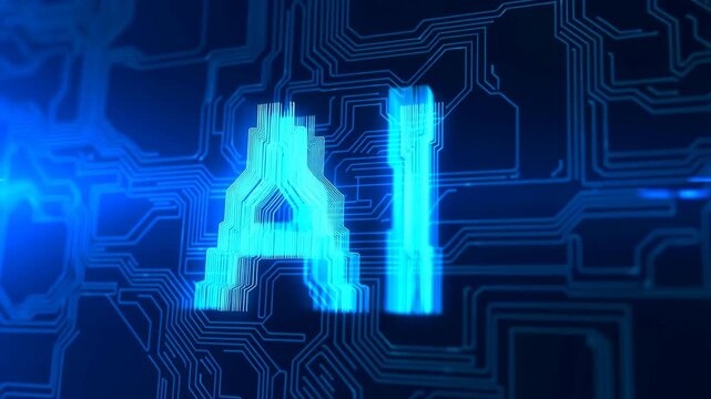 Futuristic AI digital circuit board animation with glowing blue lines