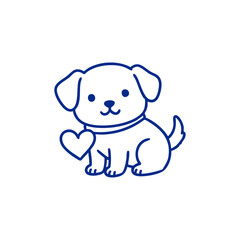 Fototapeta premium A cute dog with a heart symbol drawn in a simple, flat, blue line art style