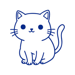 Fototapeta premium A cute cartoon cat illustrated in a simple blue line art style on a white background