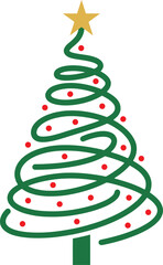 Stylized christmas tree illustration with a gold star and red ornaments