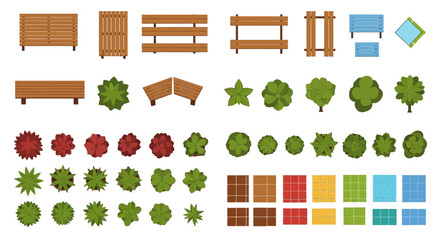 A collection of colorful top down views of park elements and foliage © Sumon