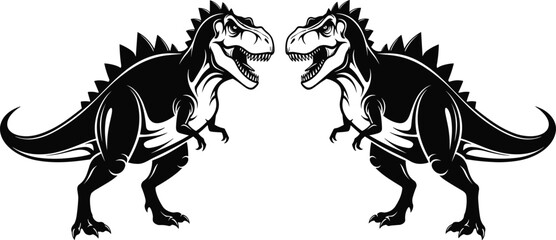 Tyrannosaurus rex dinosaur silhouette pair vector illustration, prehistoric predator animal roaring reptile Jurassic creature black and white mascot design collection © MstSanoara