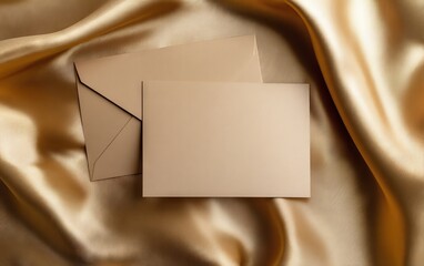 Fototapeta premium Elegant Invitation Card with Metallic Accents on Satin Cloth Background