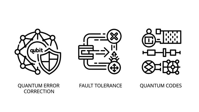 Quantum Computing Error Correction, Fault Tolerance, and Codes Icons for Advanced Technology and Scientific Research Concepts