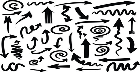 Obraz premium Collection of hand drawn arrows and swirling motifs