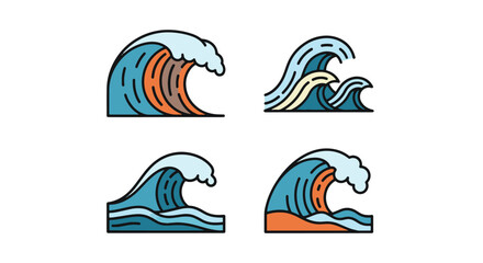 Fototapeta premium Tsunami Wave Line abstract clean style illustration