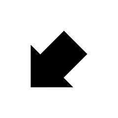 Obraz premium A solid black arrow icon pointing diagonally downwards to the left, indicating a specific direction