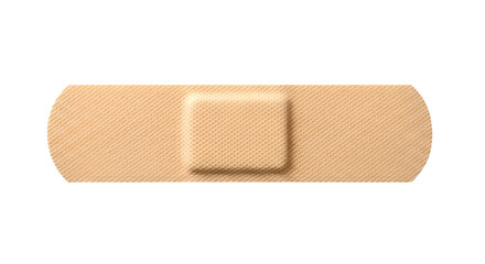 A single adhesive bandage isolated on a stark black background