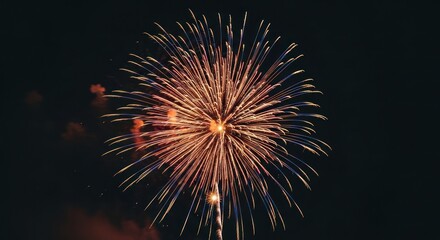 Bursting fireworks against a dark night sky, illuminating streaks of light