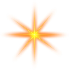 Obraz premium Golden eight point starburst light flare glowing sparkle isolated on png transparent background for magical overlay effect