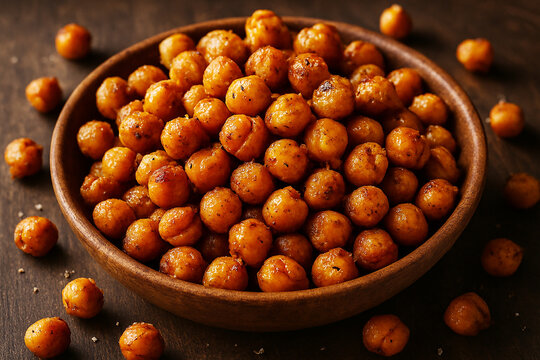 Food photography of roasted crispy chickpeas stock photo