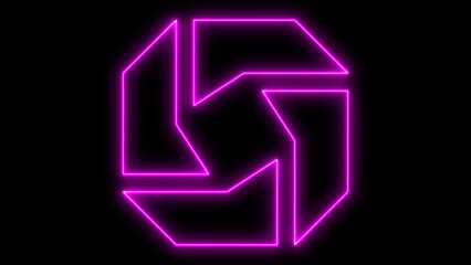 A visually striking neon pink geometric symbol with clean glowing lines forming an abstract shape, perfect for modern design and tech concepts, isolated on black background © moynaislam