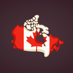 Map of Canada colored with flag