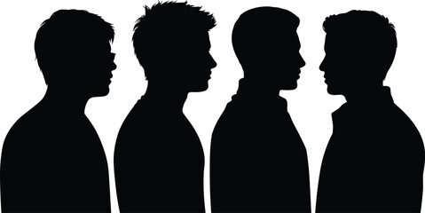 Male head profile silhouette collection, different men side view portraits, human face outline set, people profile avatars vector illustration isolated © Sophia Creatives