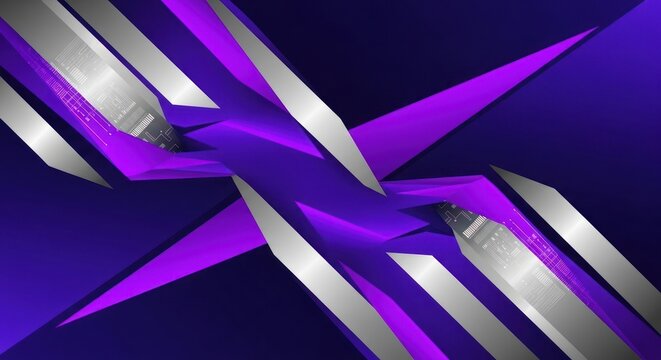 Abstract neon purple and silver geometric background design offers.